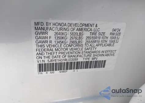 2024 Acura Mdx Standard z USA, uszkodzony, nr VIN 5J8YE1H31RL033059
